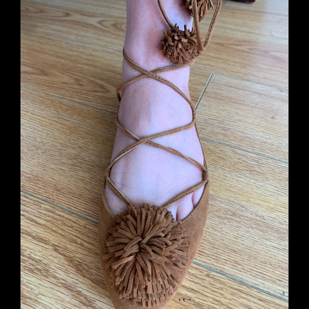 Aquazzura Pom Pom Ballerina Lace-up Flats